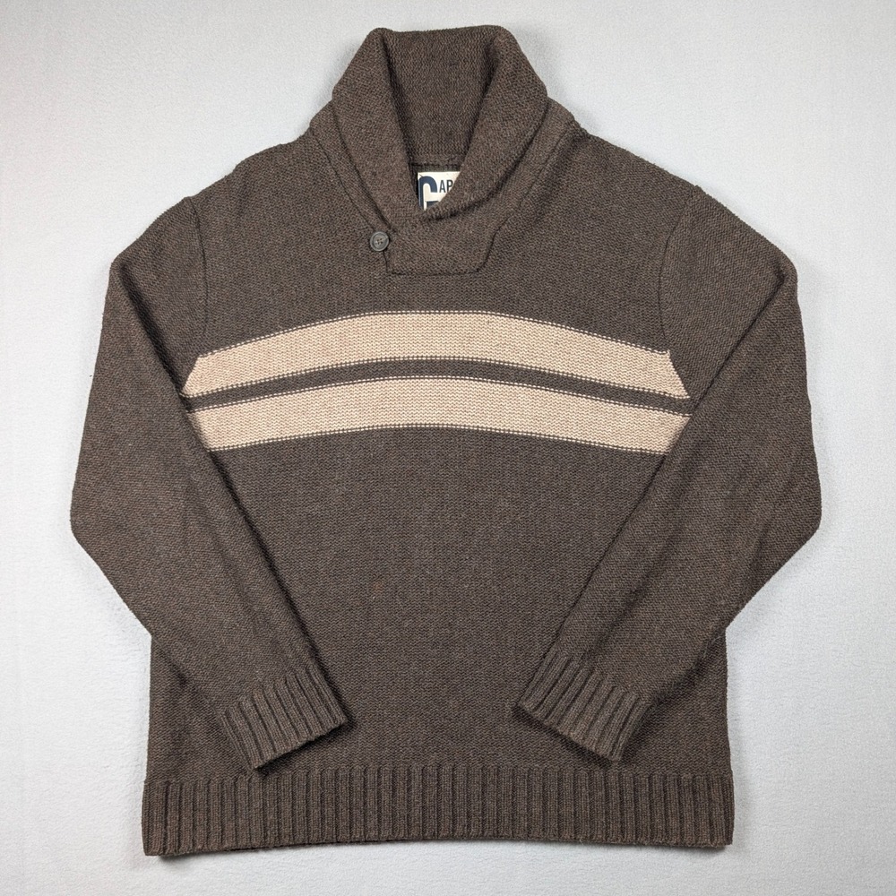 Vintage Gap Shawl Collar‎ Sweater Mens XL Brown Striped Cotton Wool Blend Y2K